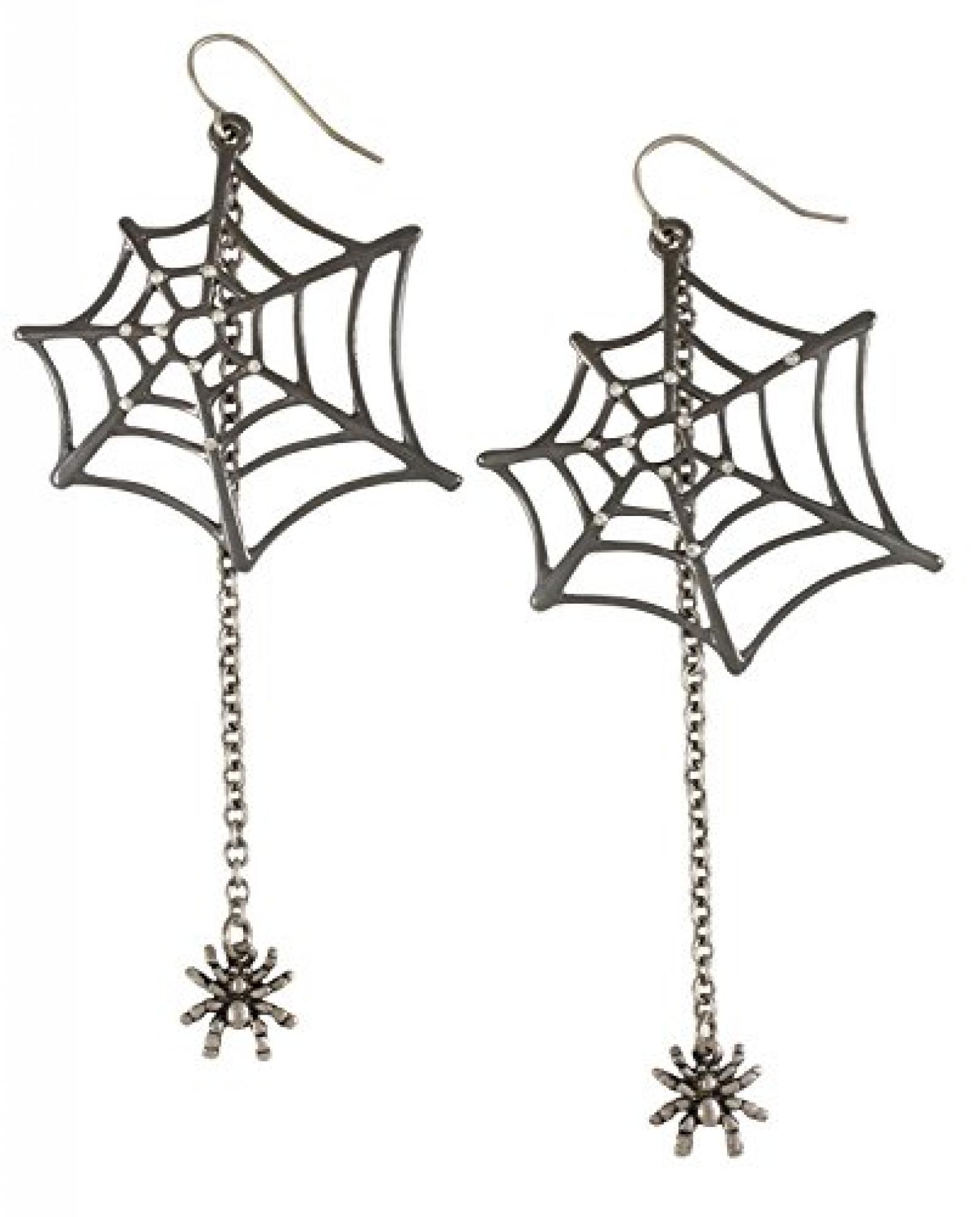 SIX "Halloween" silberne Spinnennetz Ohrh&auml;nger mit Strass und kleiner Spinne (388-213) 